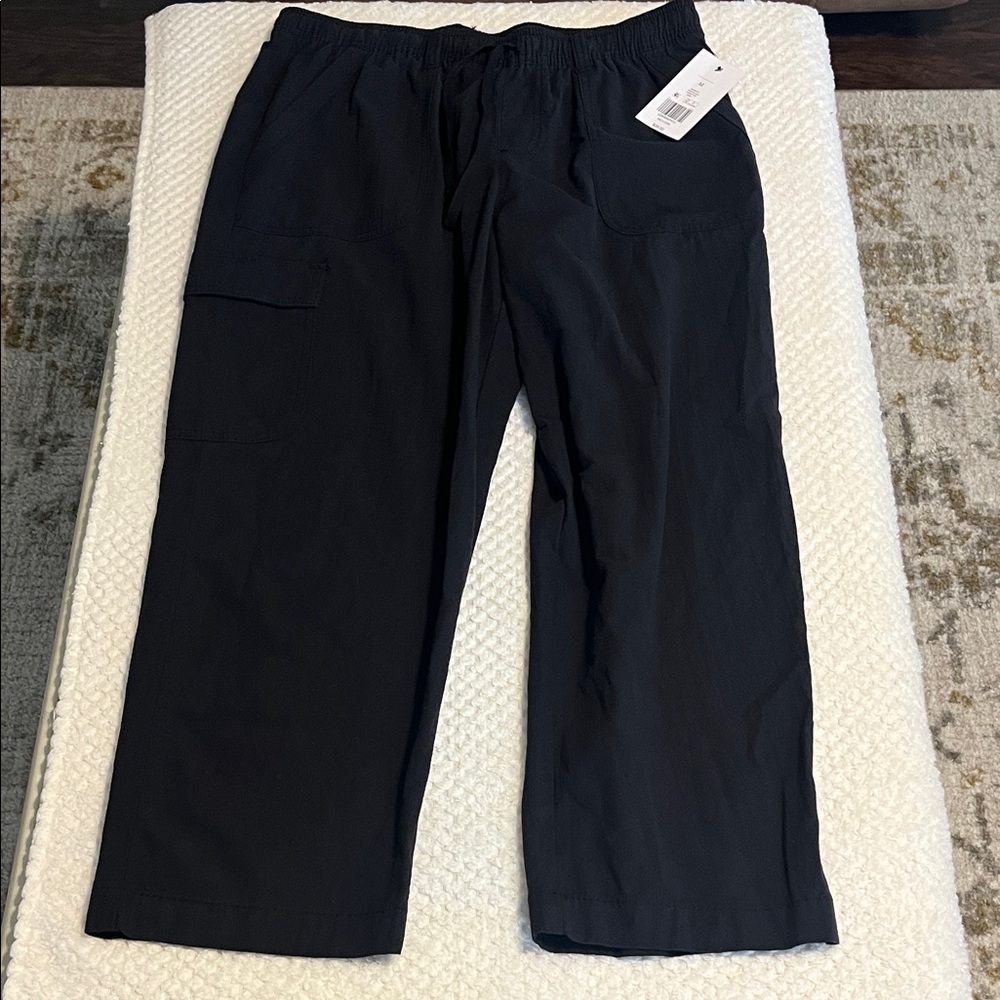 Kim Rogers Pants 100% Cotton Drawstring Waist Black Relaxed Casual Medium NWT